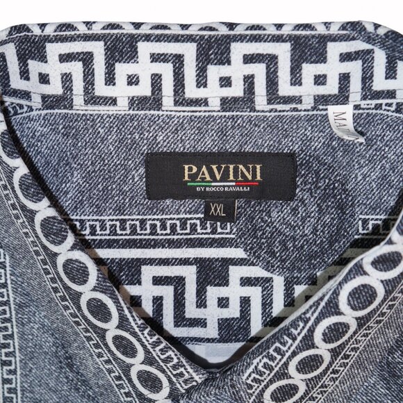PAVINI Gray Long Sleeve Button Front Geometric Baroque Pattern Shirt Sz XXL - Picture 3 of 7